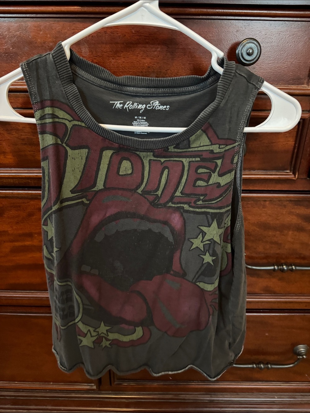 The Rolling Stones Black Tank with Red and Olive Graphic